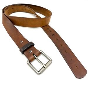 Vintage Distressed Brown Leather Belt 38 Silver Roller Buckle Worn Boho Rustic